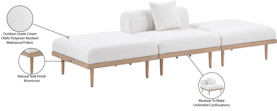 Laguna Resilient Water Resistant Fabric Upholstered Outdoor Patio 3pc. Modular Sofa - Image 6