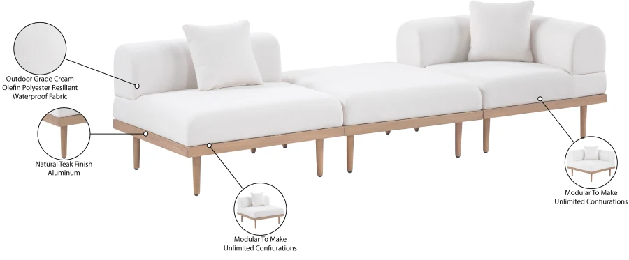 Laguna Resilient Water Resistant Fabric Upholstered Outdoor Patio 3pc. Modular Sofa - Image 6