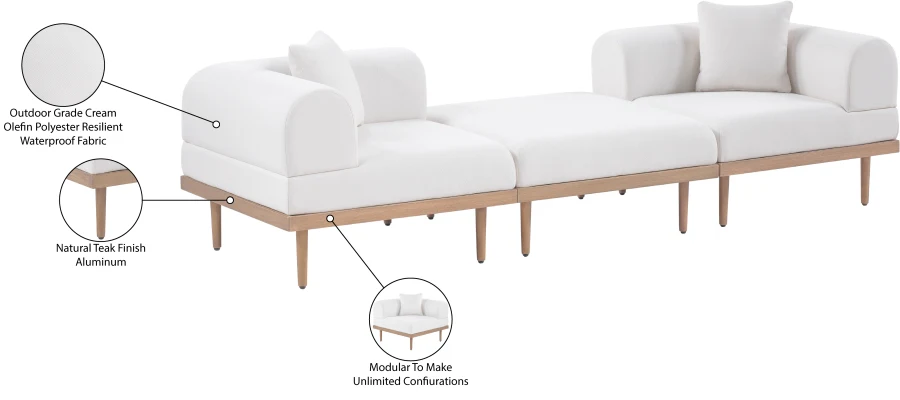Laguna Resilient Water Resistant Fabric Upholstered Outdoor Patio 3pc. Modular Sofa - Image 6