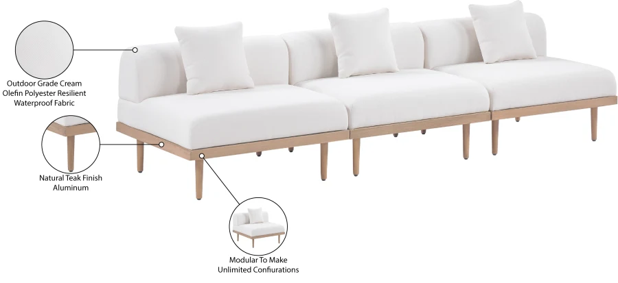 Laguna Resilient Water Resistant Fabric Upholstered Outdoor Patio 3pc. Modular Sofa - Image 5