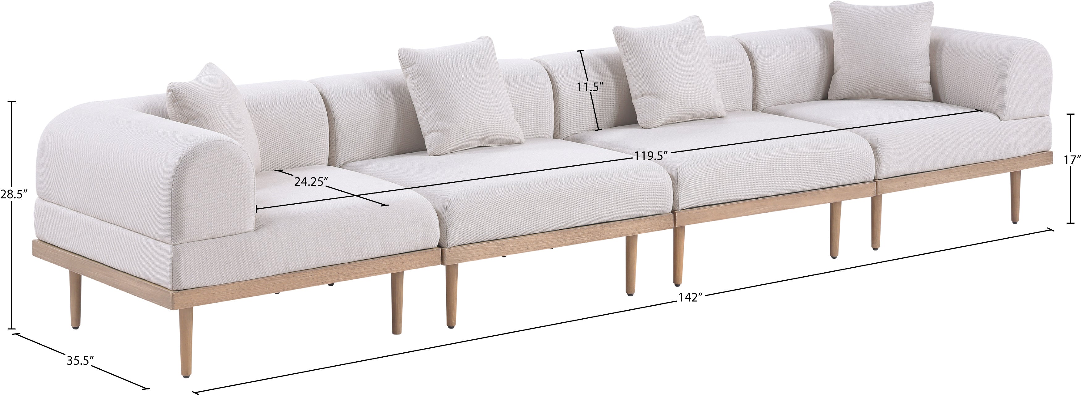 Laguna Resilient Water Resistant Fabric Upholstered Outdoor Patio 4pc. Modular Sofa - Image 11