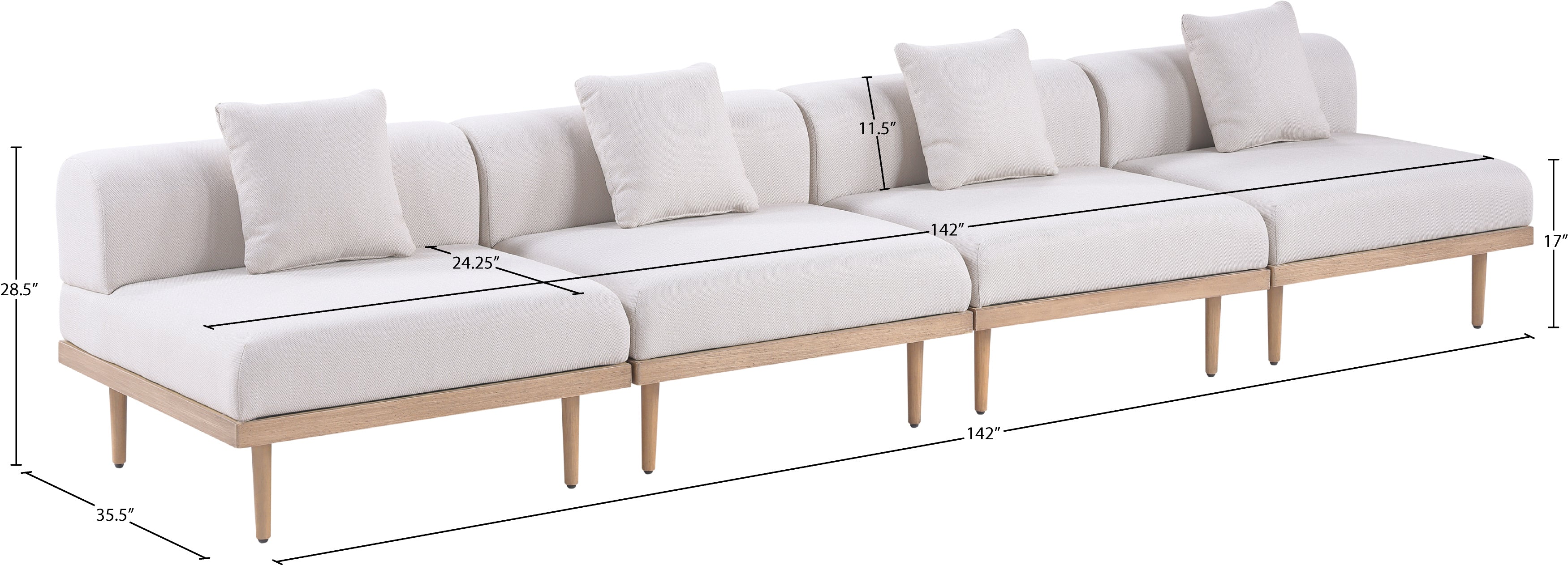 Laguna Resilient Water Resistant Fabric Upholstered Outdoor Patio 4pc. Modular Sofa - Image 11