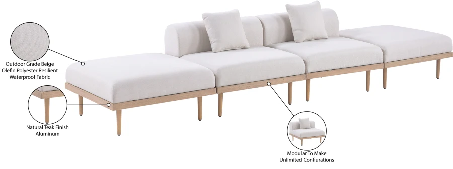 Laguna Resilient Water Resistant Fabric Upholstered Outdoor Patio 4pc. Modular Sofa - Image 12