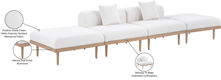 Laguna Resilient Water Resistant Fabric Upholstered Outdoor Patio 4pc. Modular Sofa - Image 6