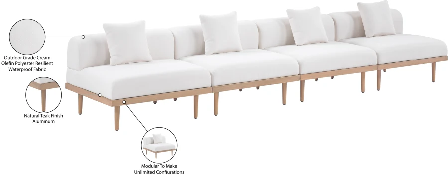 Laguna Resilient Water Resistant Fabric Upholstered Outdoor Patio 4pc. Modular Sofa - Image 6