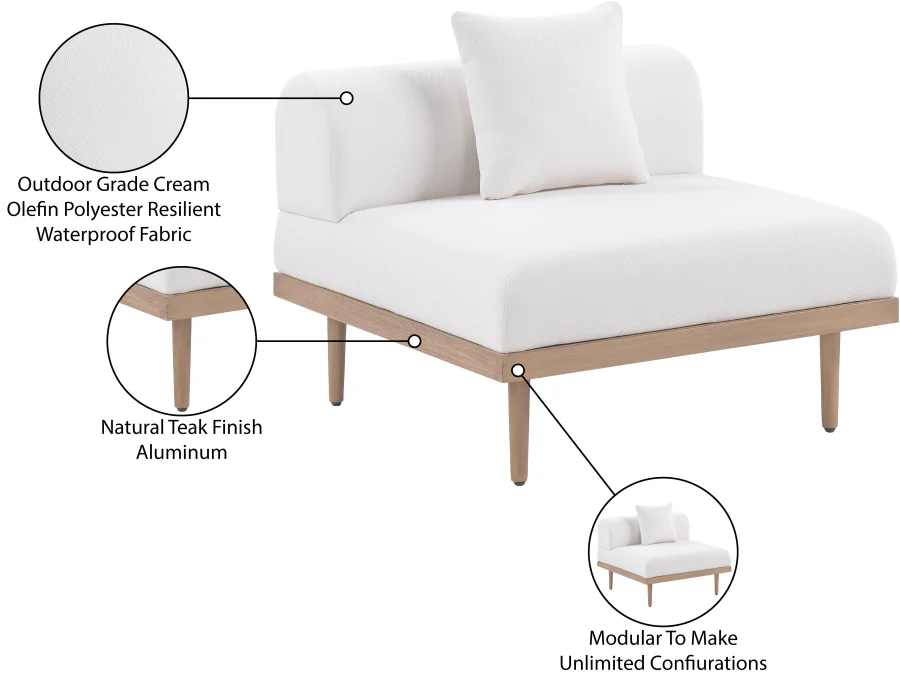 Laguna Resilient Water Resistant Fabric Upholstered Outdoor Patio Modular Armless Chair - Image 6