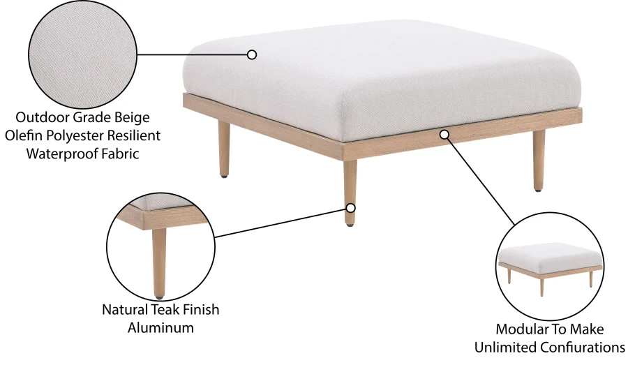 Laguna Resilient Water Resistant Fabric Upholstered Outdoor Patio Ottoman - Image 8