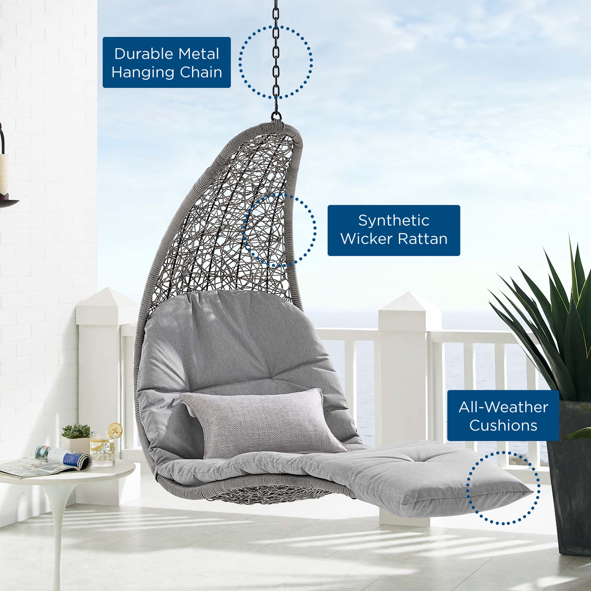 Landscape Hanging Chaise Lounge Outdoor Patio Swing Chair - Image 12