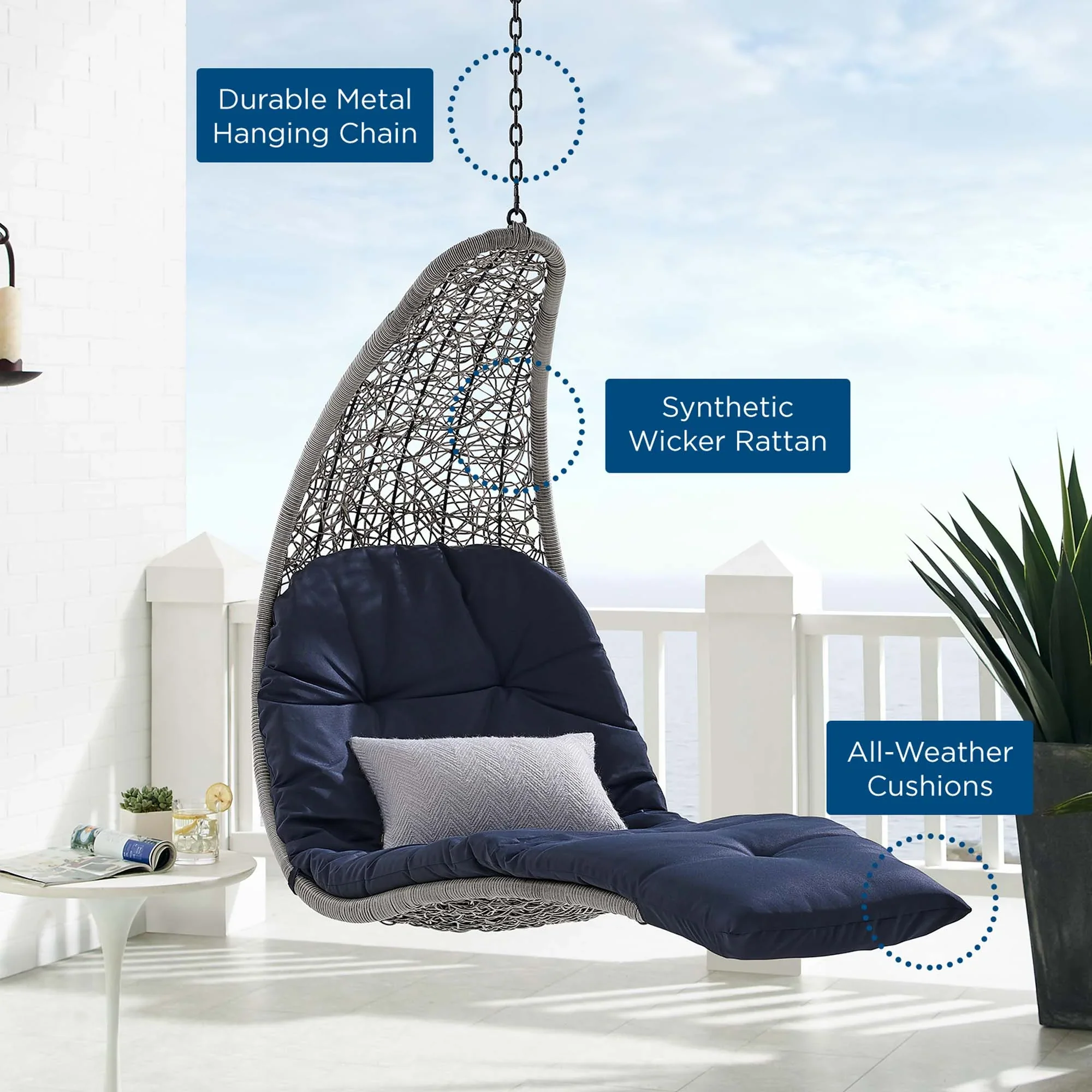 Landscape Hanging Chaise Lounge Outdoor Patio Swing Chair - Image 18