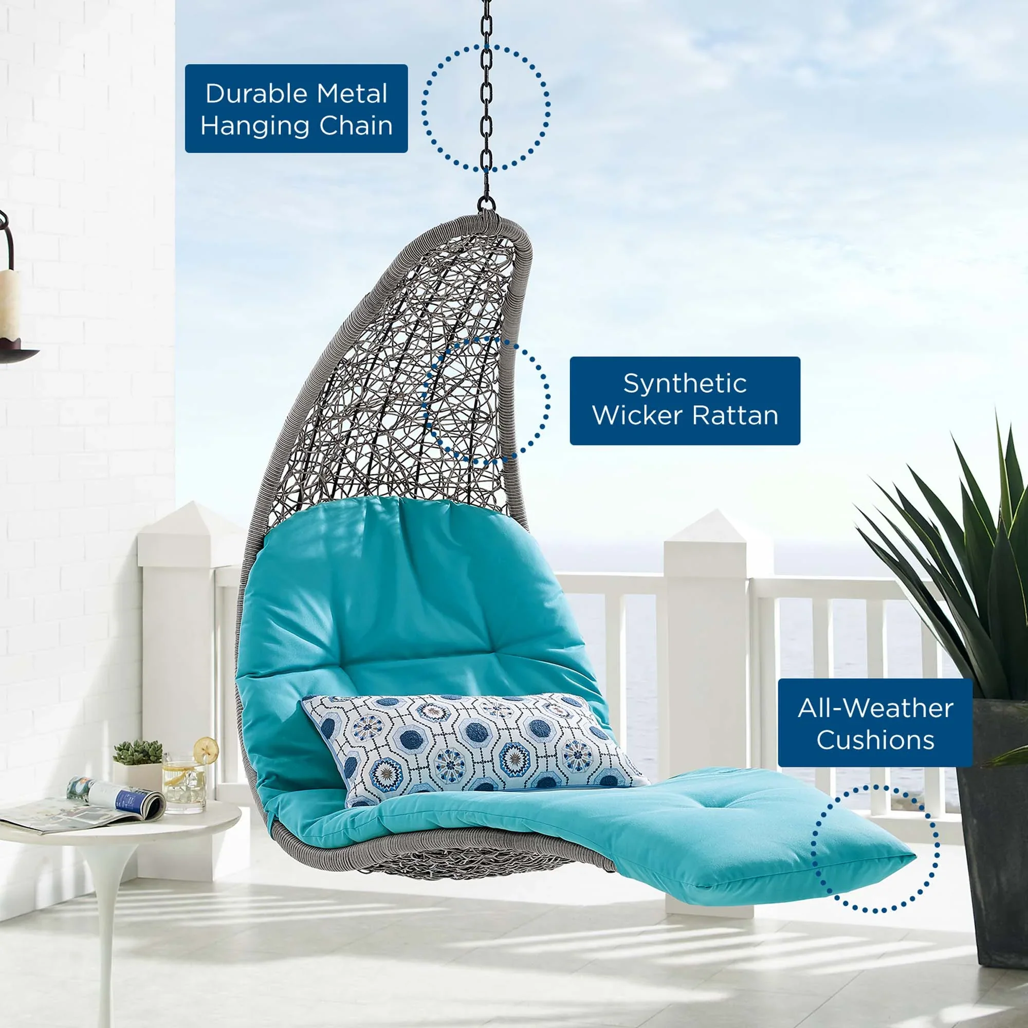 Landscape Hanging Chaise Lounge Outdoor Patio Swing Chair - Image 24