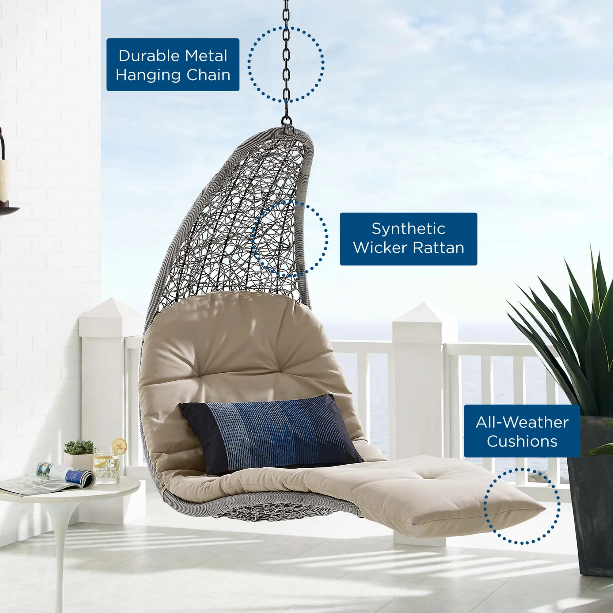 Landscape Hanging Chaise Lounge Outdoor Patio Swing Chair - Image 6