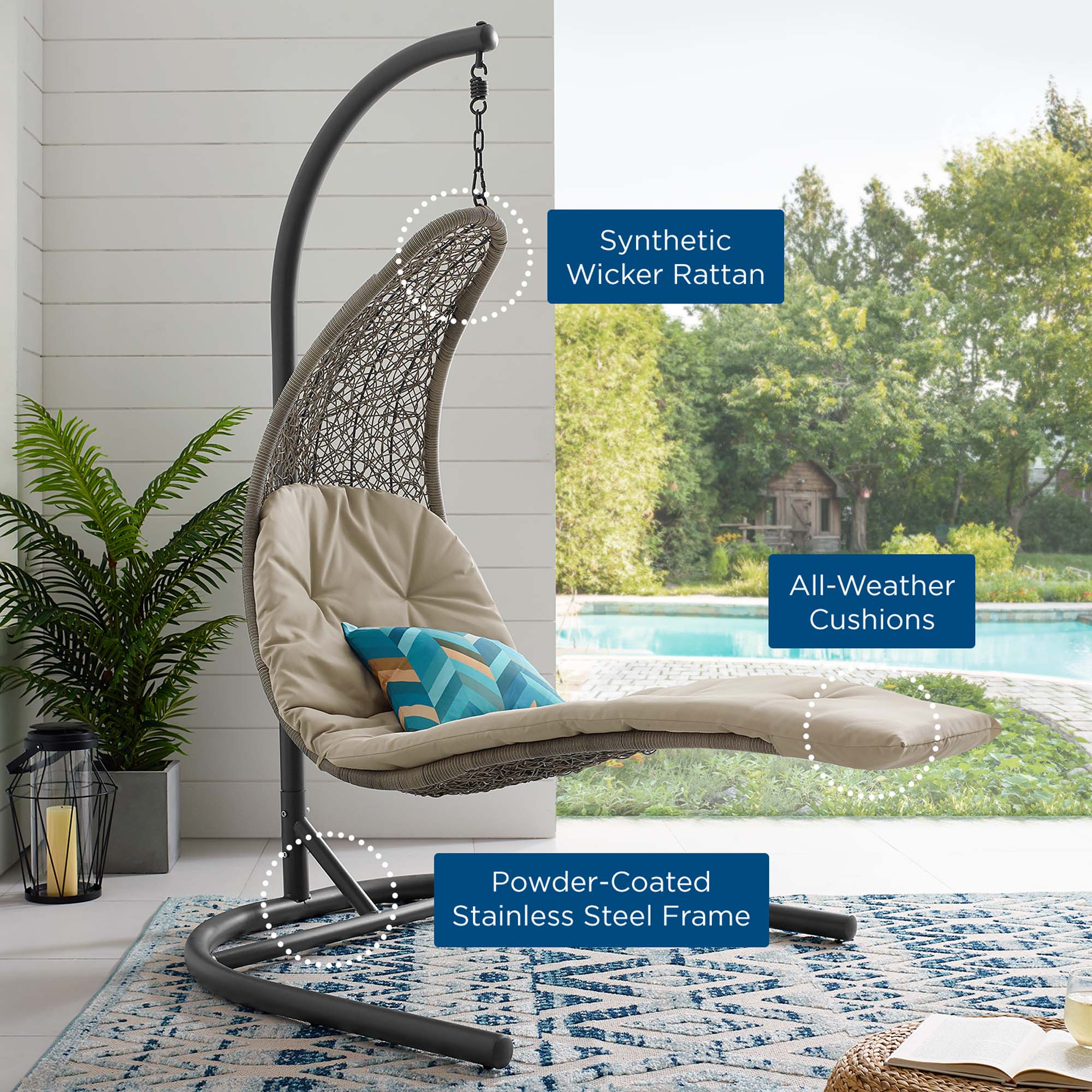 Landscape Hanging Chaise Lounge Outdoor Swing Chair - Image 18