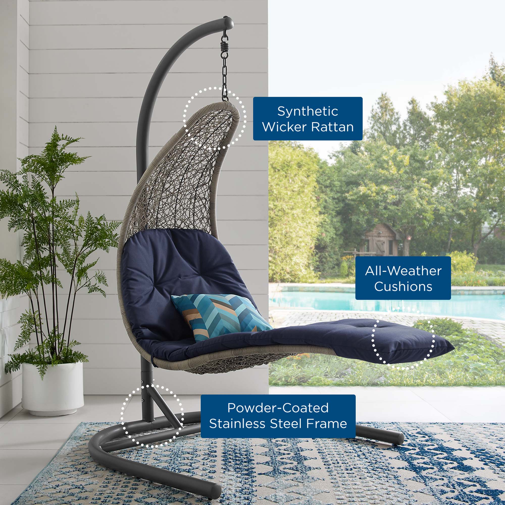 Landscape Hanging Chaise Lounge Outdoor Swing Chair - Image 36