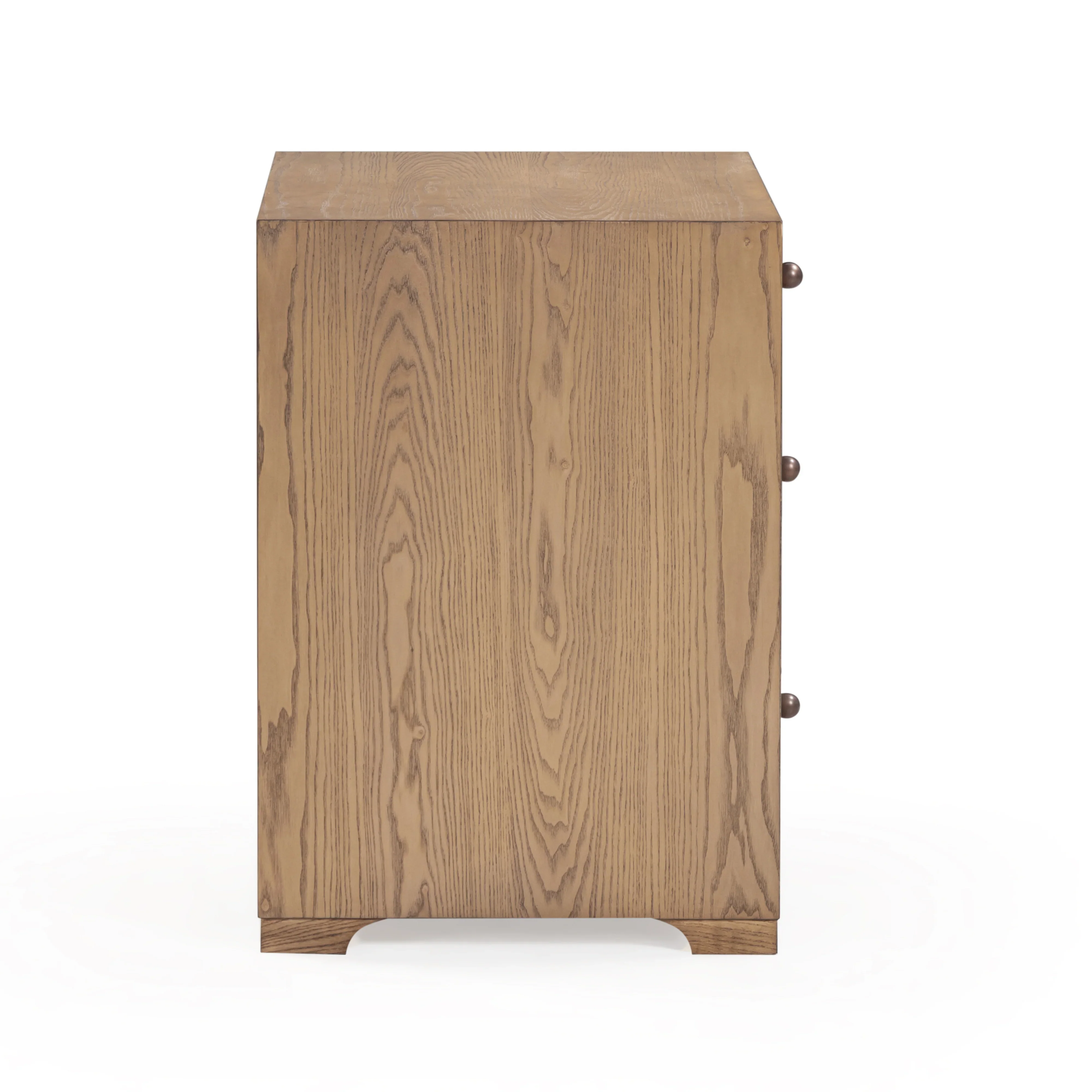 Laurentis 23.5" Light Taupe Suede and Wood 3-Drawer Nightstand - Image 6