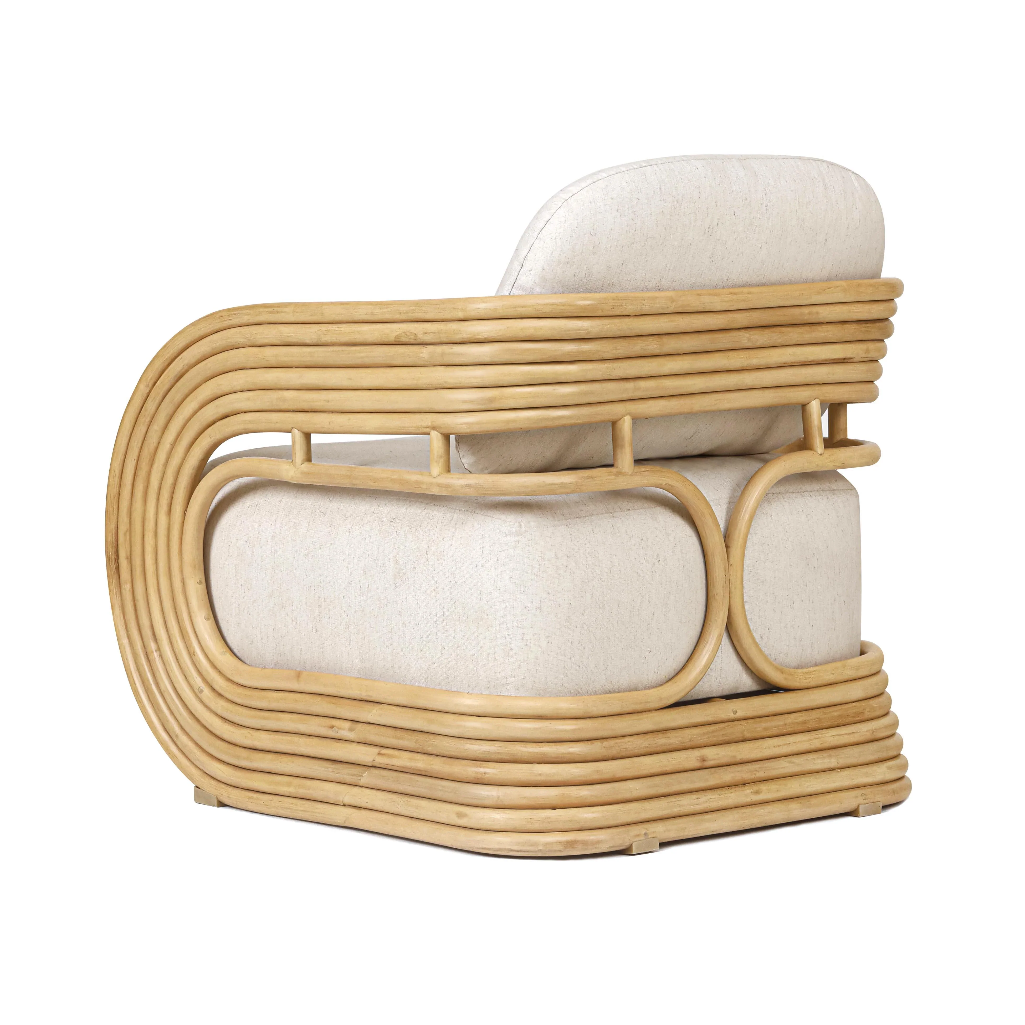 Lauretta Cream Performance Fabric and Natural Rattan Accent Chair - Image 5