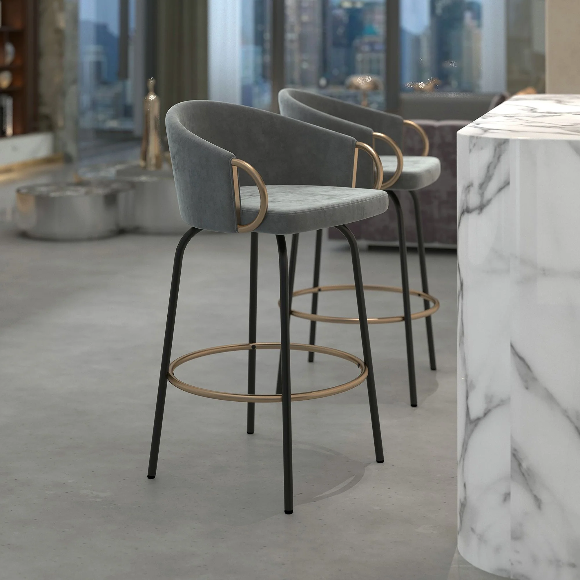 Lavo 26" Counter Stool, set of 2, in Grey and Black and Gold - Image 2