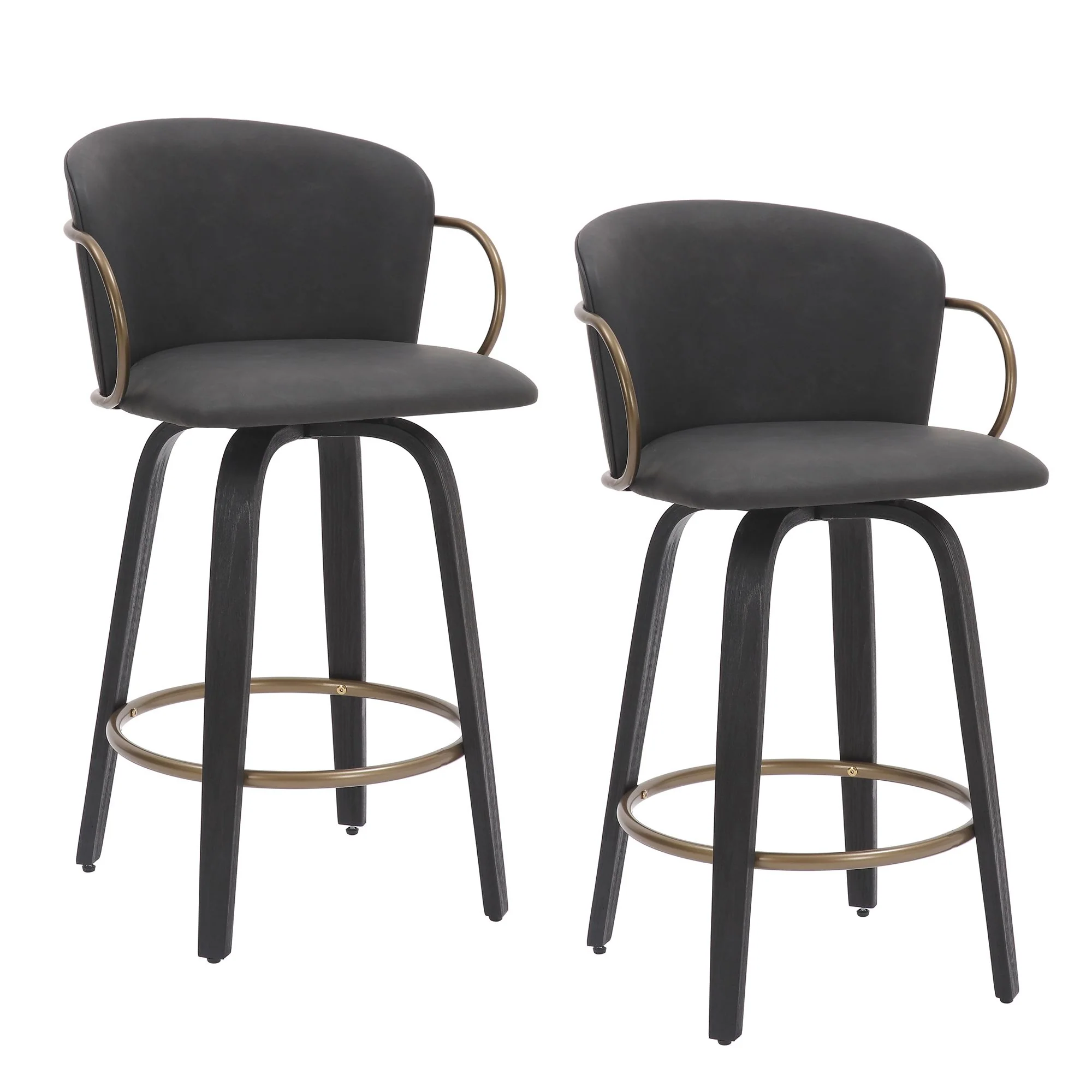 Lawson 26" Counter Stool, set of 2, with Swivel in Vintage Charcoal, Black and Aged Gold - Image 7