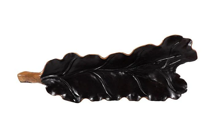Leaf Bowl, Teak Wood, Natural & Black, Finish - Image 2