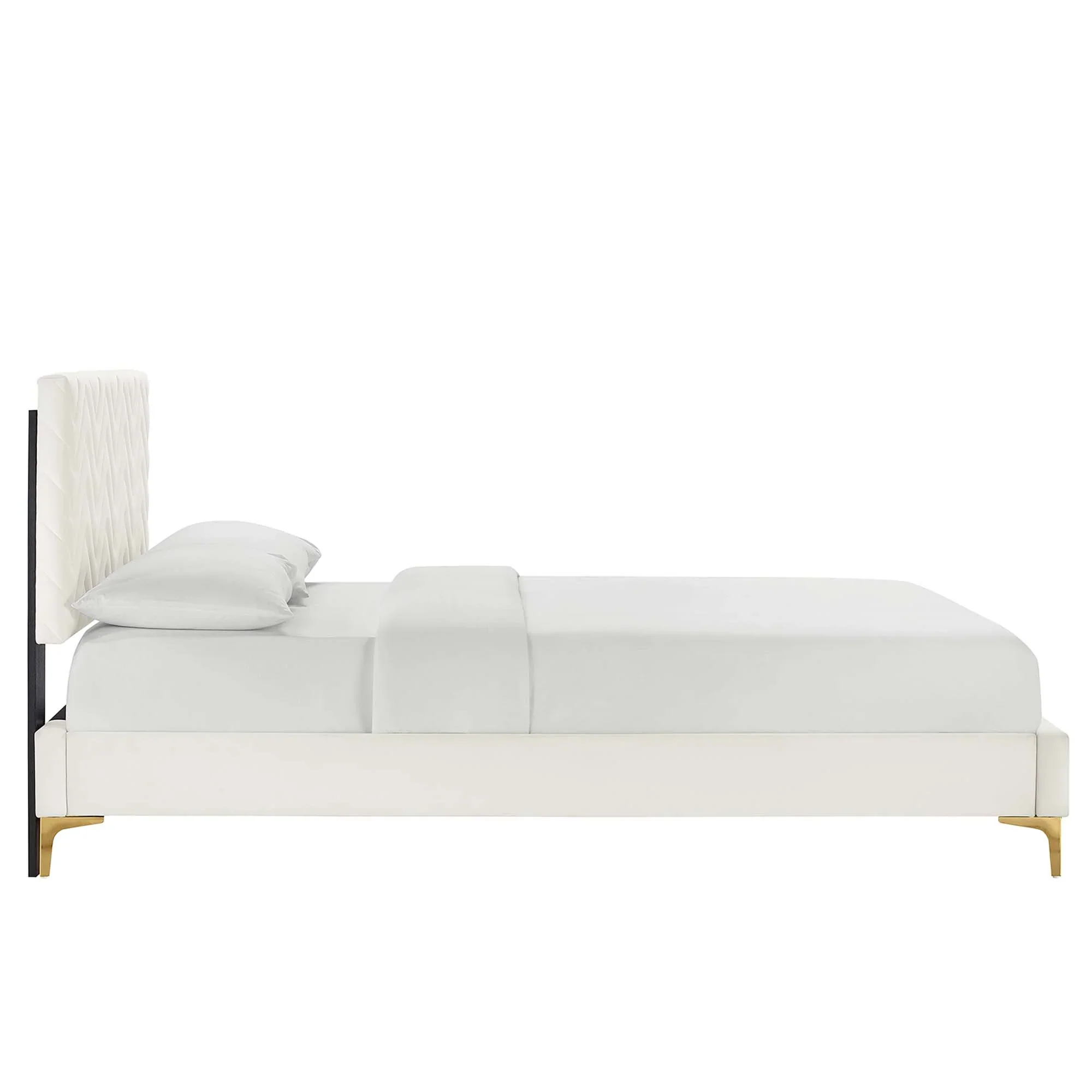 Leah Chevron Tufted Performance Velvet Platform Bed With Gold Metal Legs - Image 11