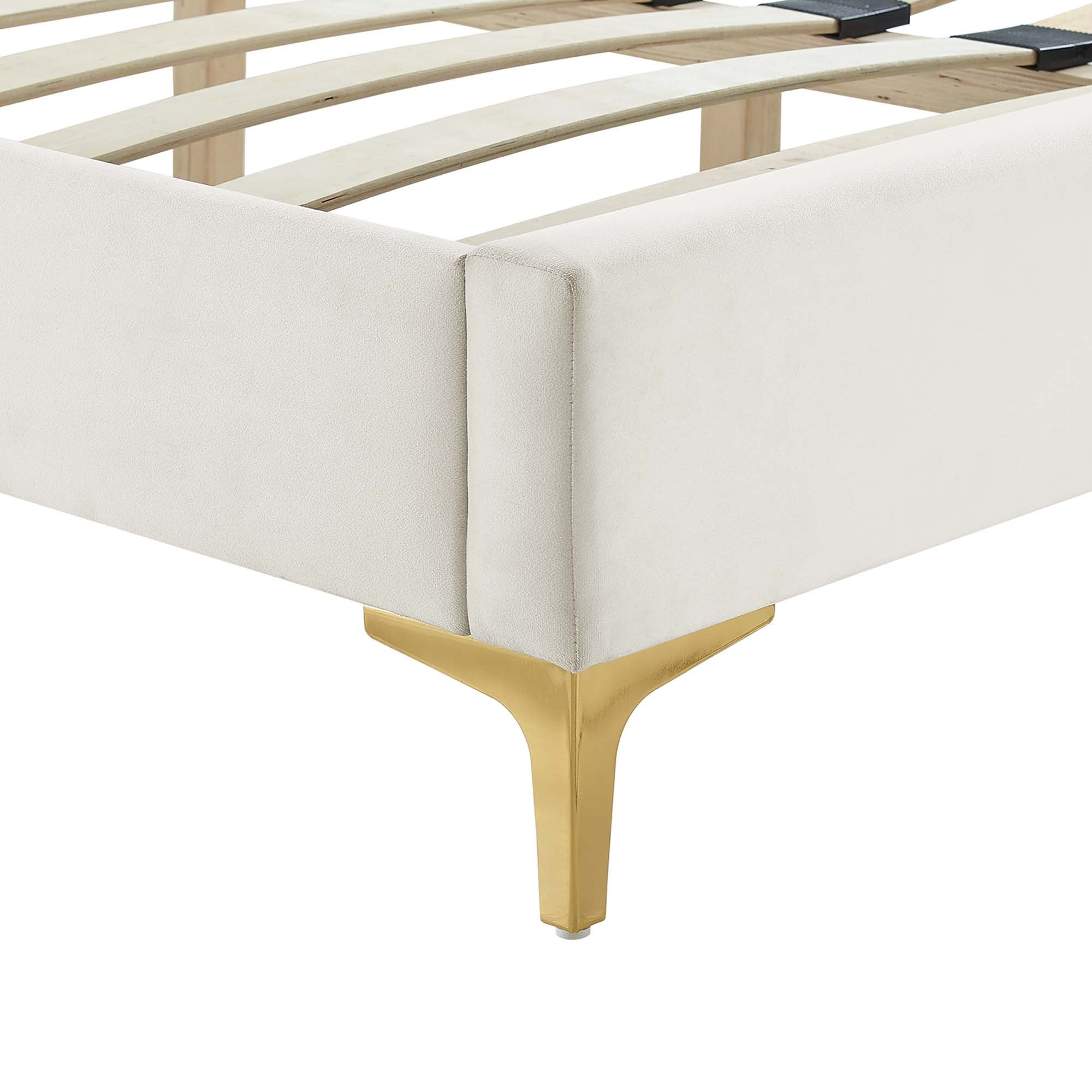 Leah Chevron Tufted Performance Velvet Platform Bed With Gold Metal Legs - Image 13