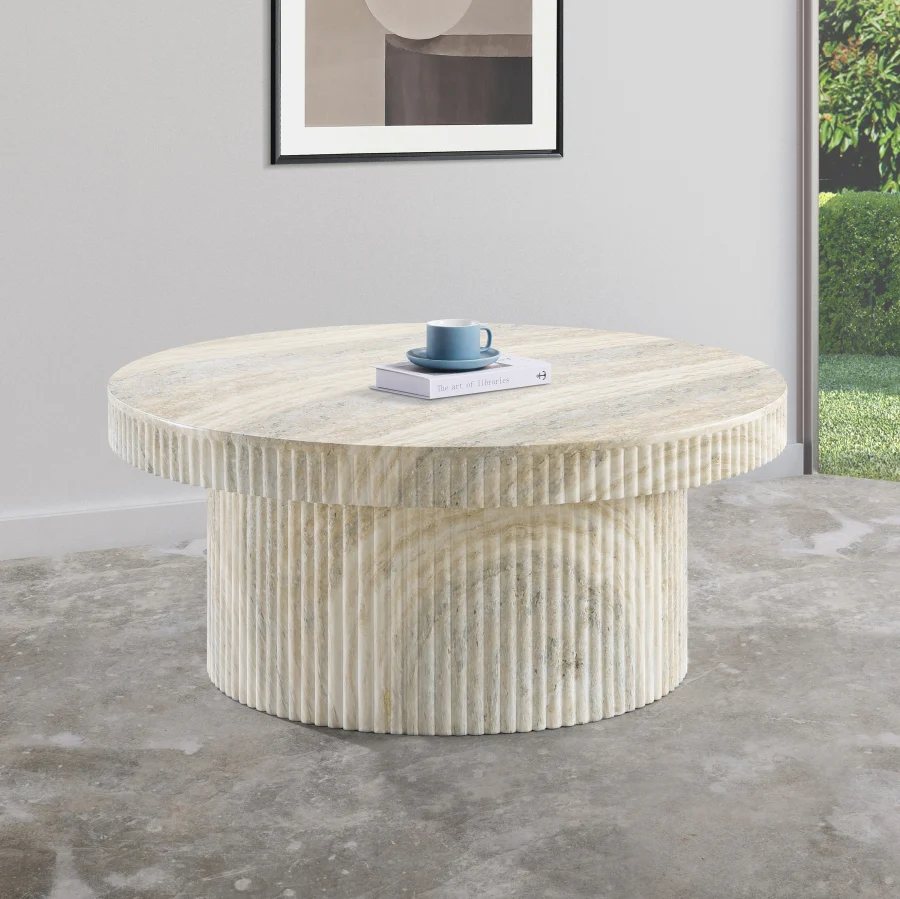 Legatto Travertine Finish Indoor/Outdoor Concrete Coffee Table - Image 4