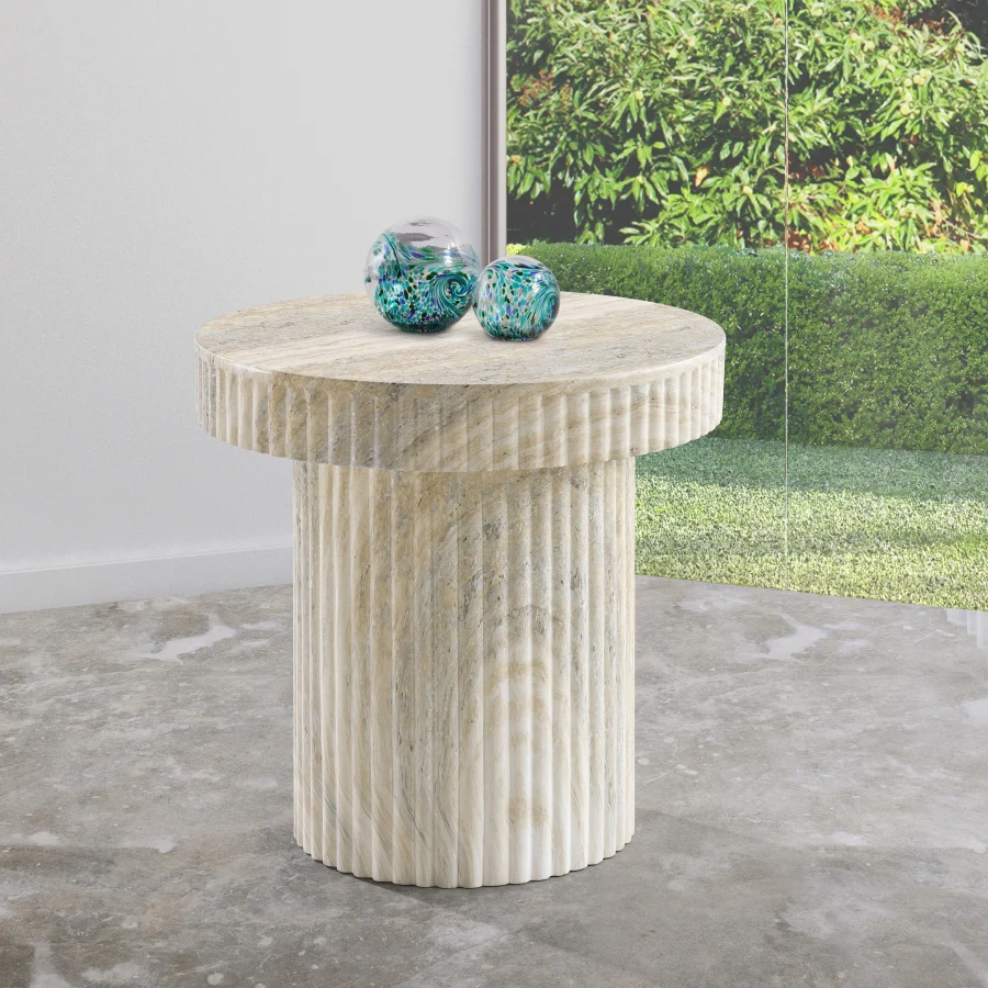 Legatto Travertine Finish Indoor/Outdoor Concrete End Table - Image 3