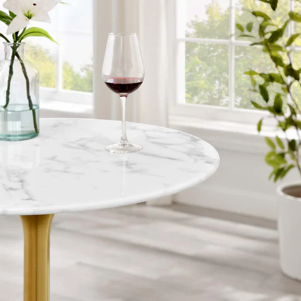 Leo Brass Faux Marble (Stone) Bar Table - Image 4