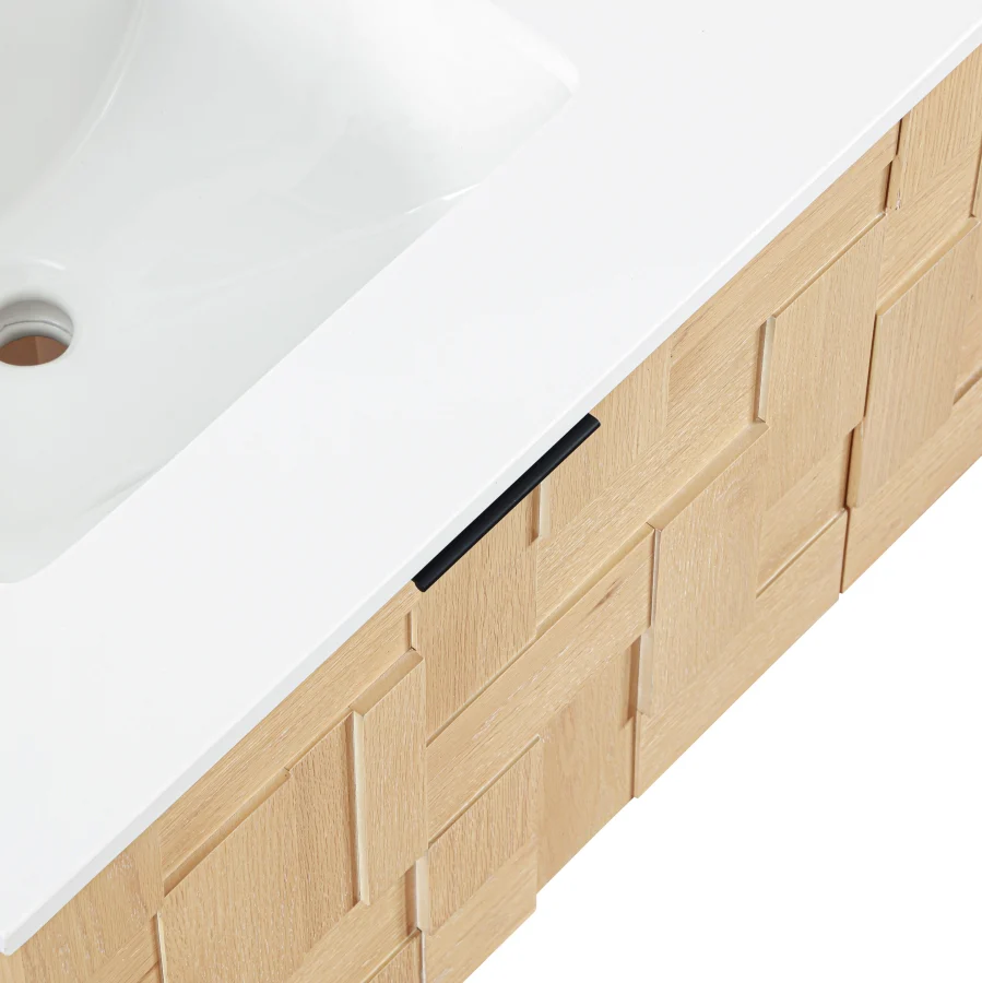 Leonardo White Engineered Stone And Solid Wood Wall Mounted Bathroom Vanity - Image 102