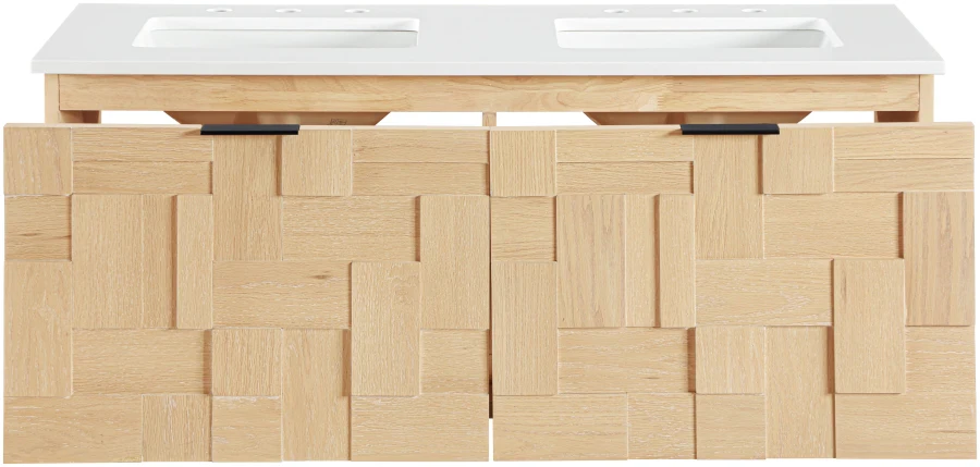 Leonardo White Engineered Stone And Solid Wood Wall Mounted Bathroom Vanity - Image 108