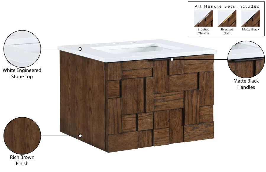 Leonardo White Engineered Stone And Solid Wood Wall Mounted Bathroom Vanity - Image 16
