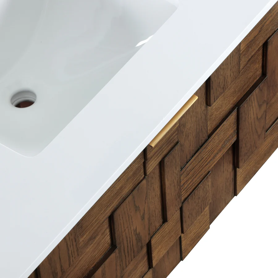 Leonardo White Engineered Stone And Solid Wood Wall Mounted Bathroom Vanity - Image 42