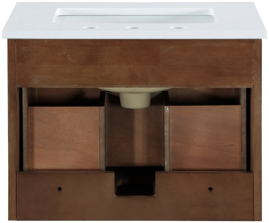 Leonardo White Engineered Stone And Solid Wood Wall Mounted Bathroom Vanity - Image 5