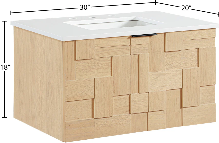 Leonardo White Engineered Stone And Solid Wood Wall Mounted Bathroom Vanity - Image 55