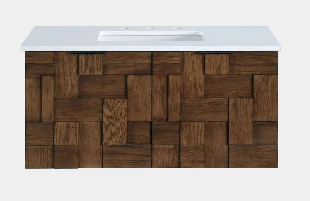 Leonardo White Engineered Stone And Solid Wood Wall Mounted Bathroom Vanity - Image 56