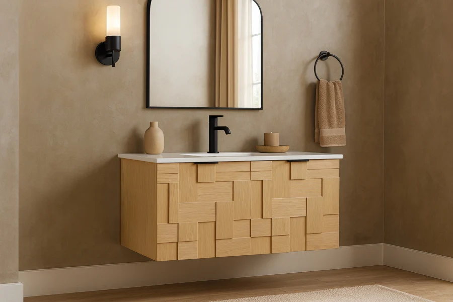 Leonardo White Engineered Stone And Solid Wood Wall Mounted Bathroom Vanity - Image 71