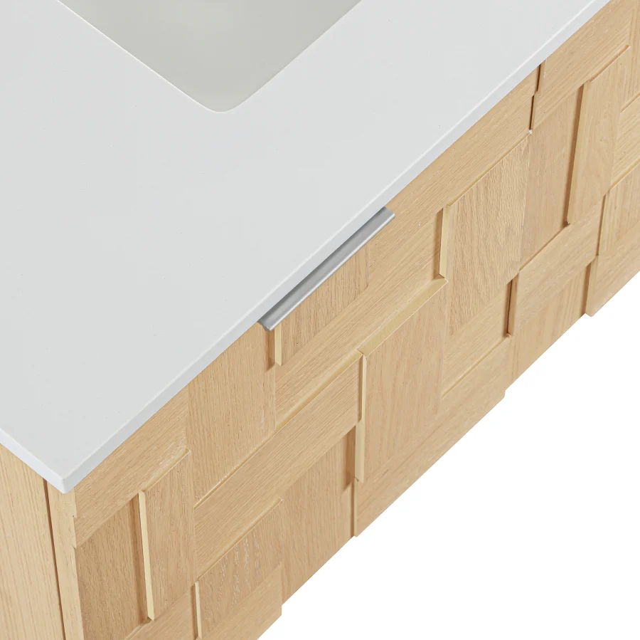 Leonardo White Engineered Stone And Solid Wood Wall Mounted Bathroom Vanity - Image 73