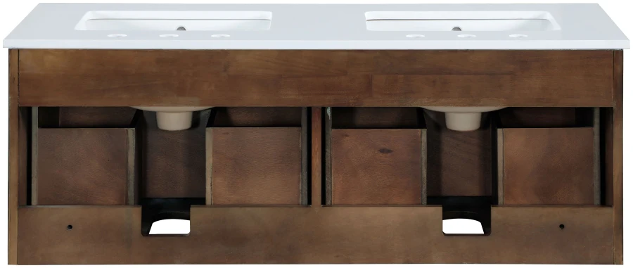 Leonardo White Engineered Stone And Solid Wood Wall Mounted Bathroom Vanity - Image 91