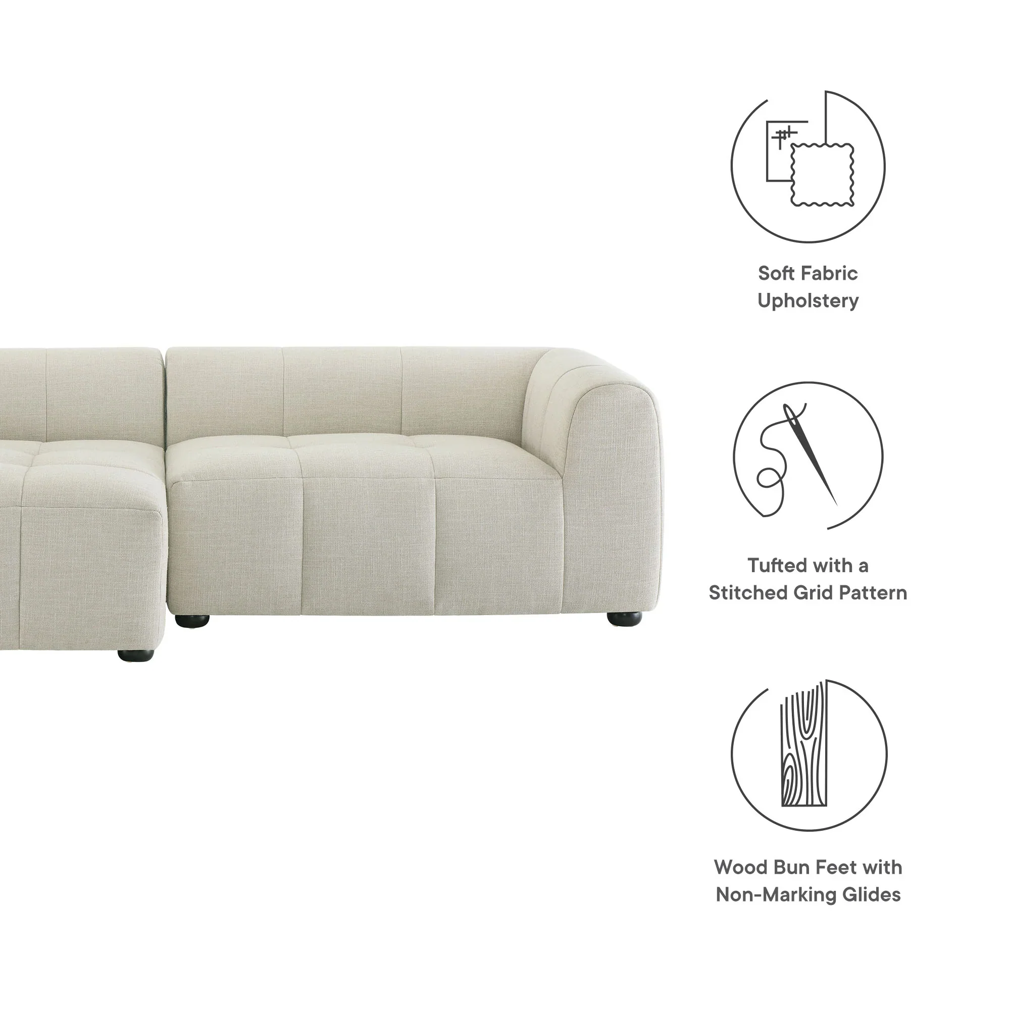 Liana Left-Facing Upholstered Fabric Modular Sofa with Chaise - Image 12