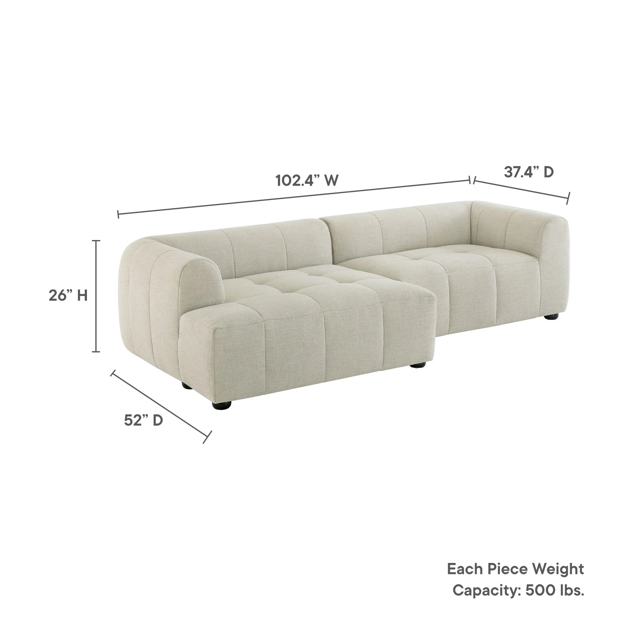 Liana Left-Facing Upholstered Fabric Modular Sofa with Chaise - Image 13