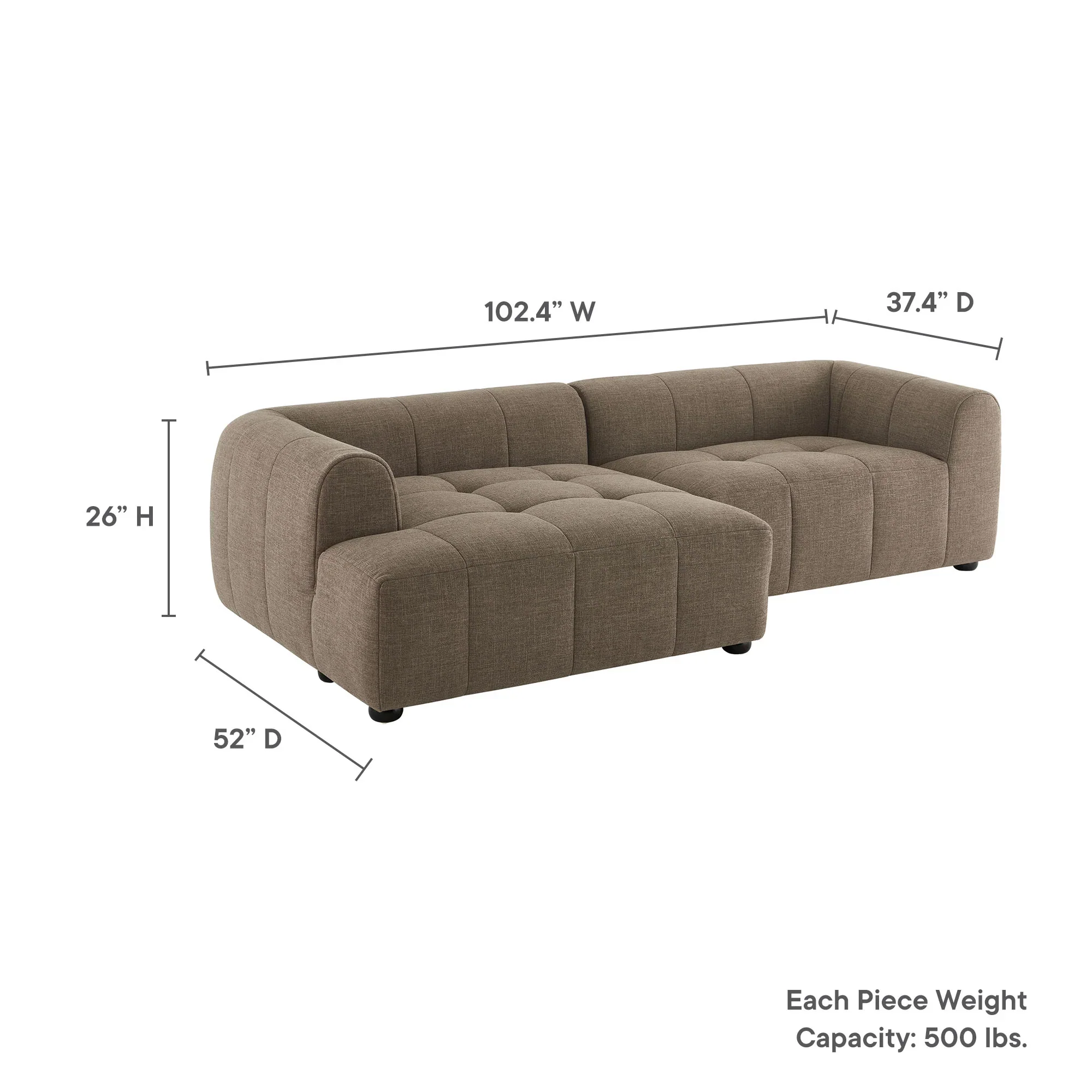 Liana Left-Facing Upholstered Fabric Modular Sofa with Chaise - Image 21