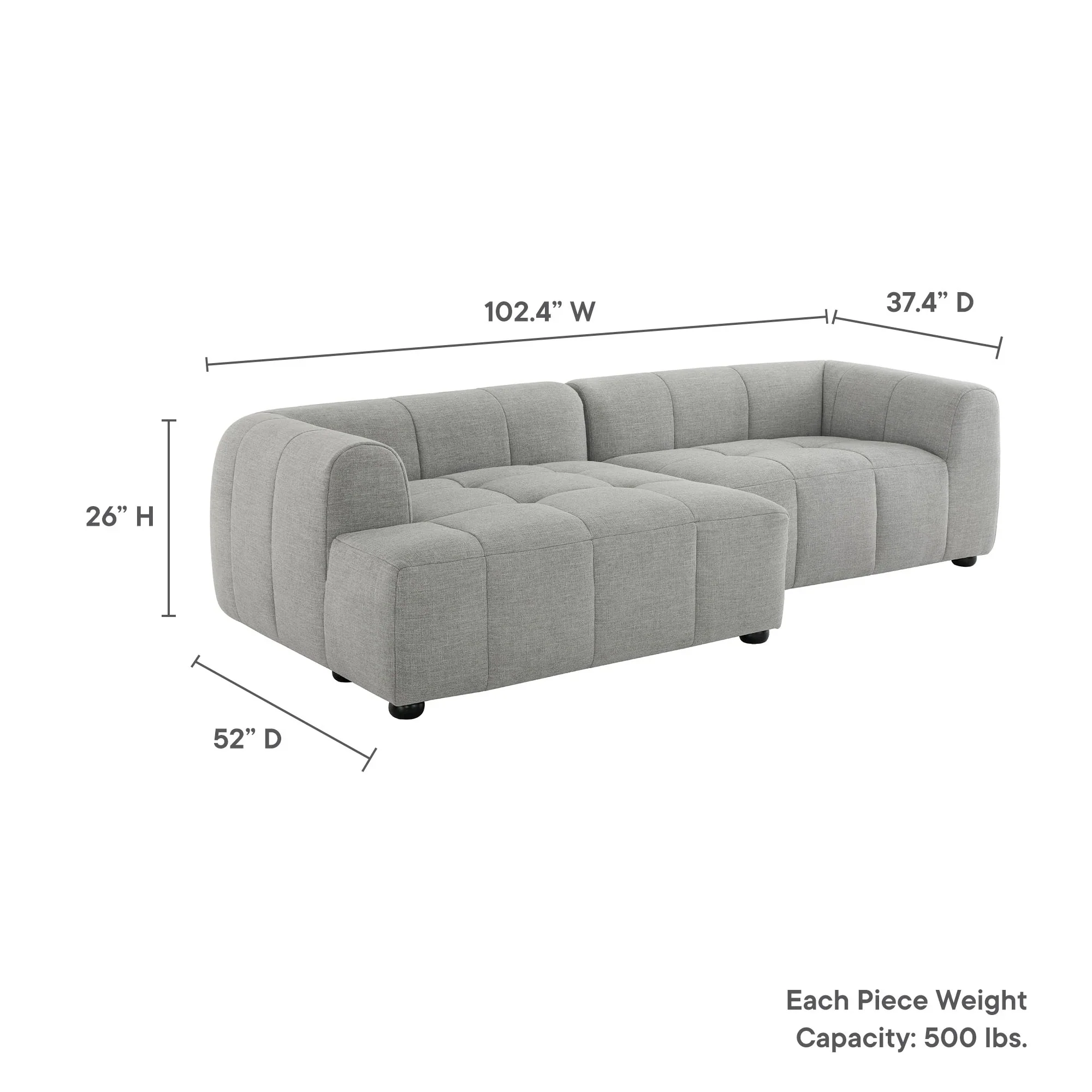 Liana Left-Facing Upholstered Fabric Modular Sofa with Chaise - Image 5