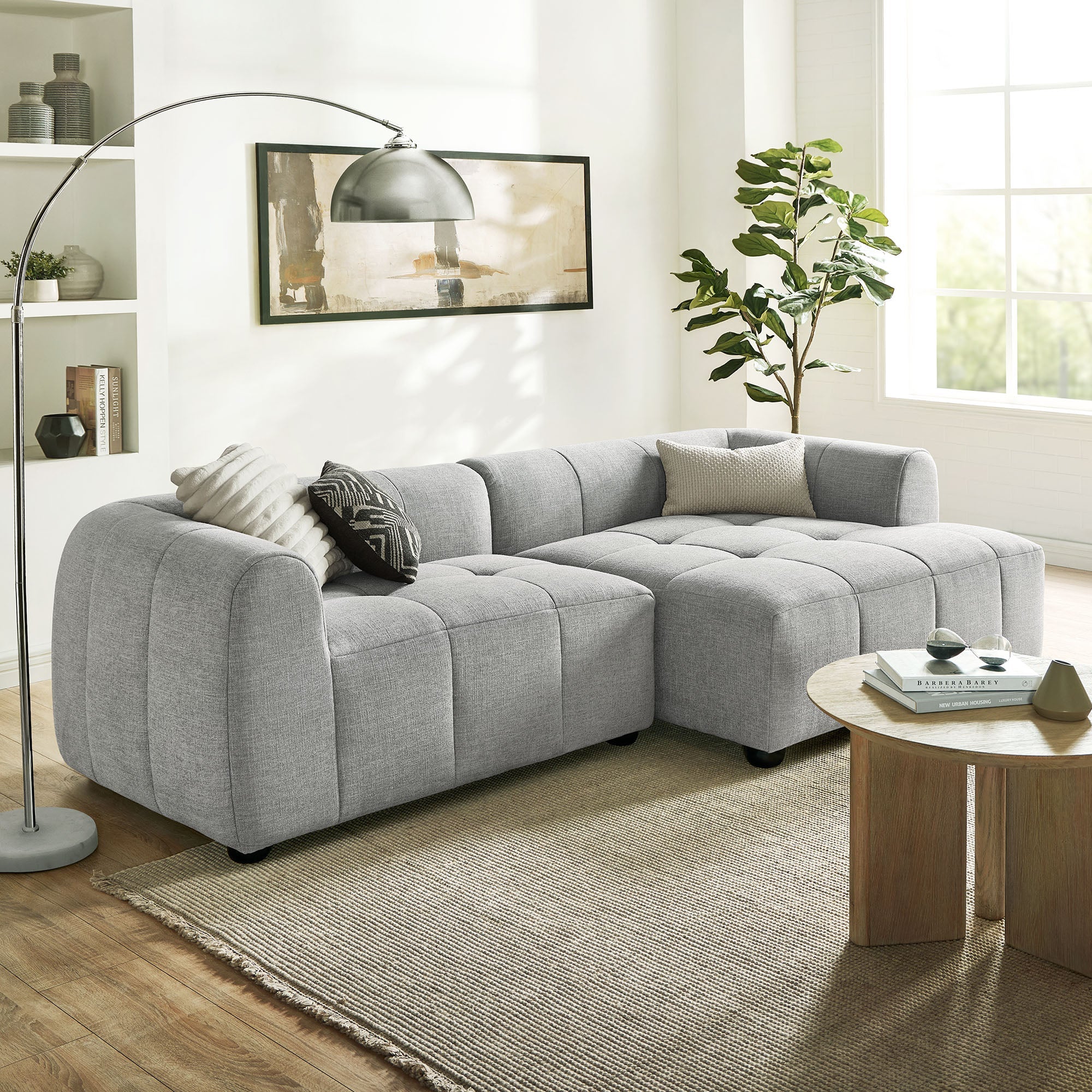 Liana Right-Facing Upholstered Fabric Modular Sofa with Chaise - Image 2