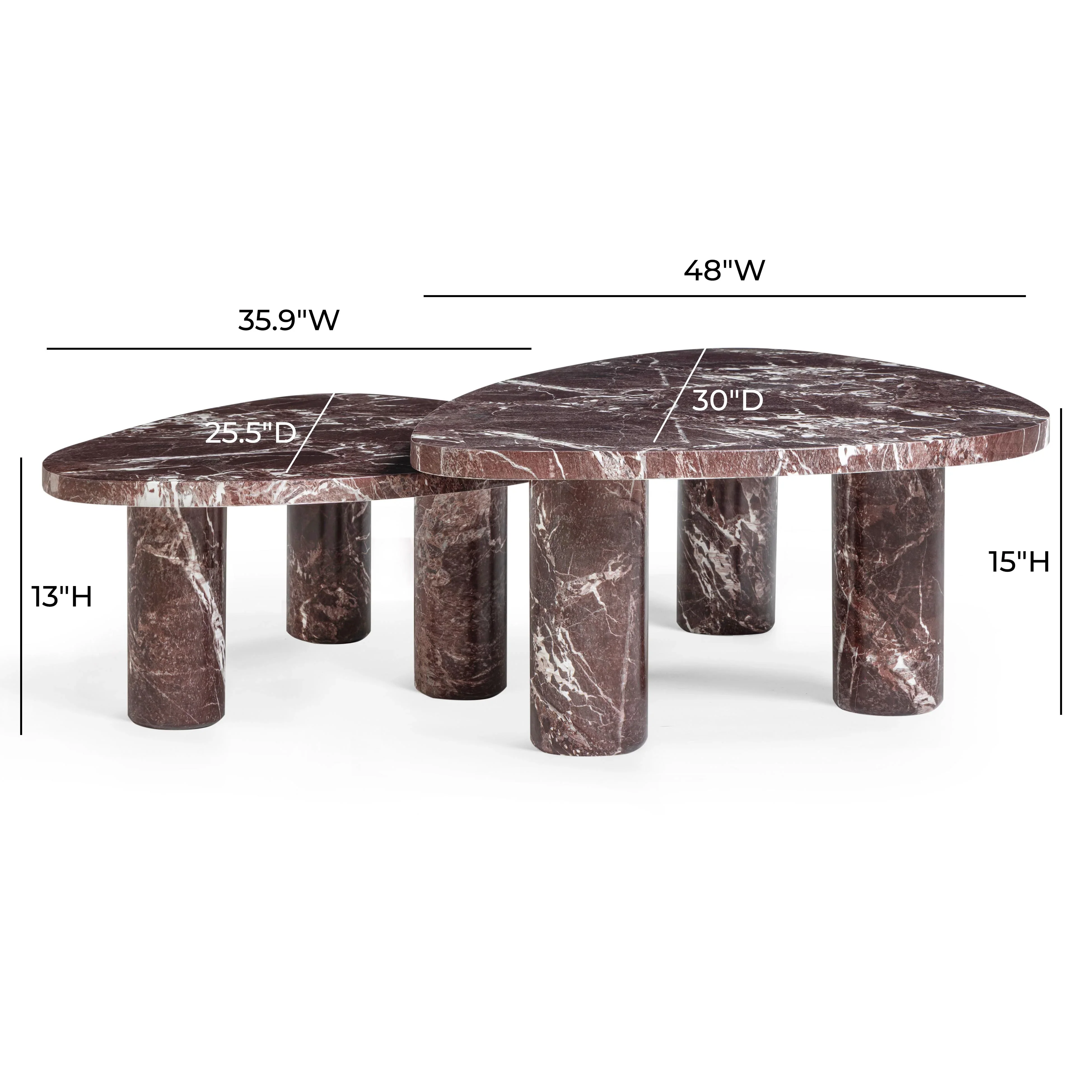 Libby 2-Piece Faux Red Levanto Marble Indoor/Outdoor Nesting Coffee Table Set - Image 6