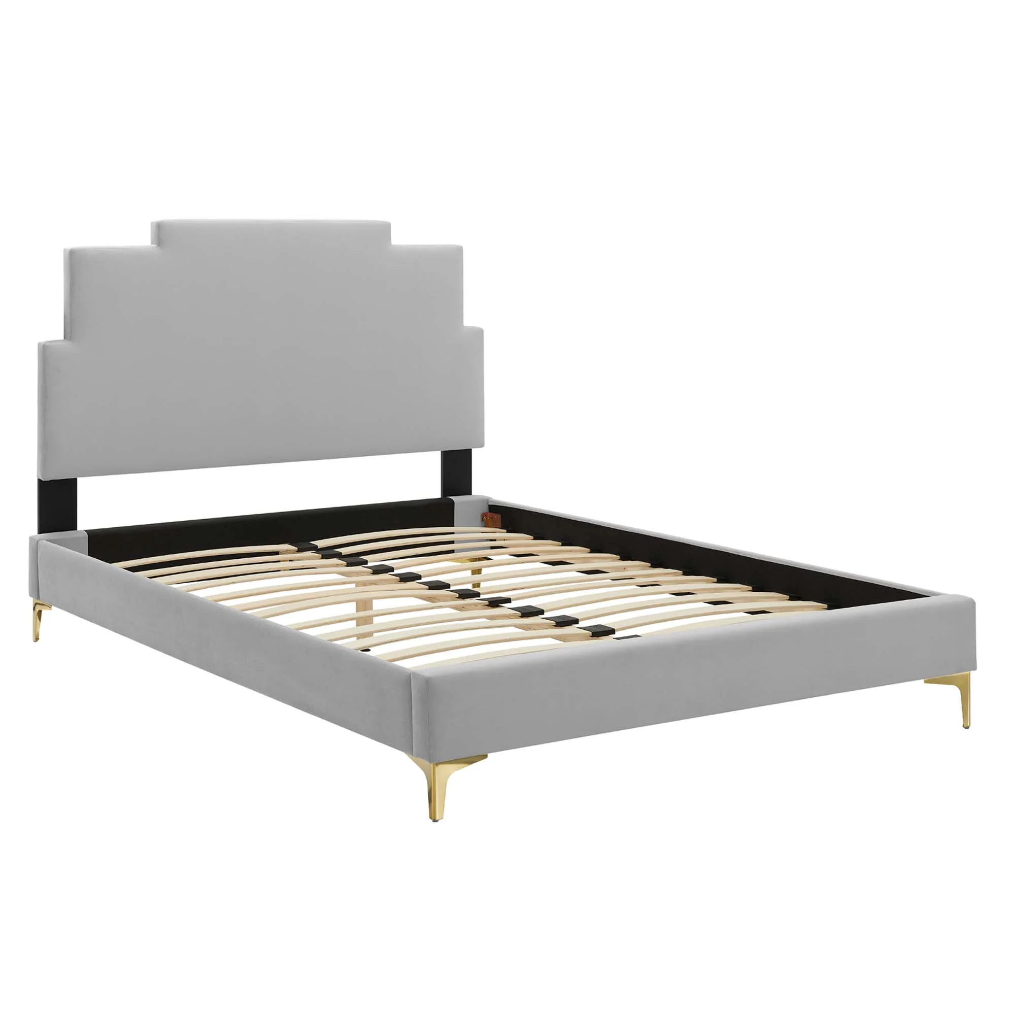 Lindsey Performance Velvet Platform Bed With Gold Metal Legs - Image 2