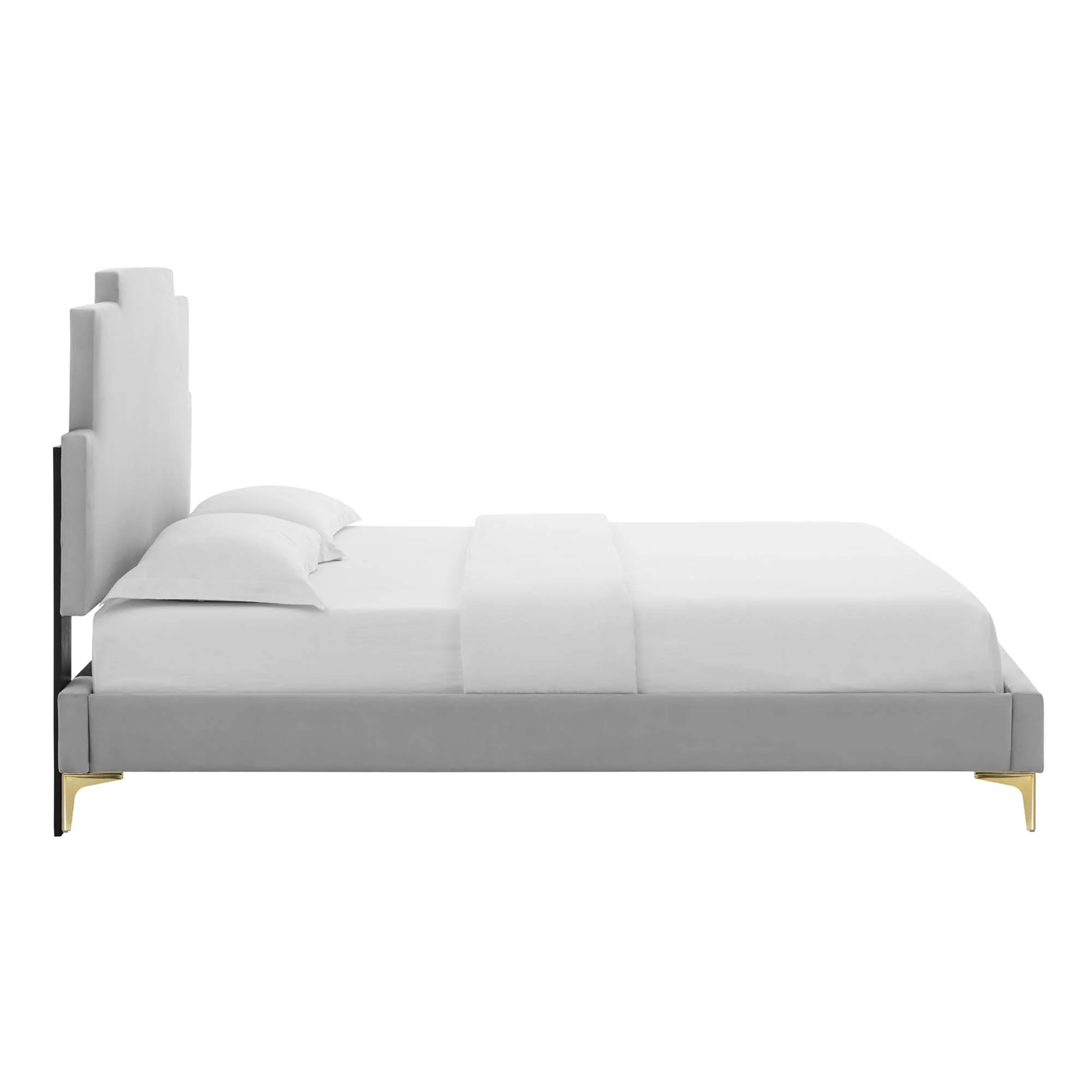 Lindsey Performance Velvet Platform Bed With Gold Metal Legs - Image 5