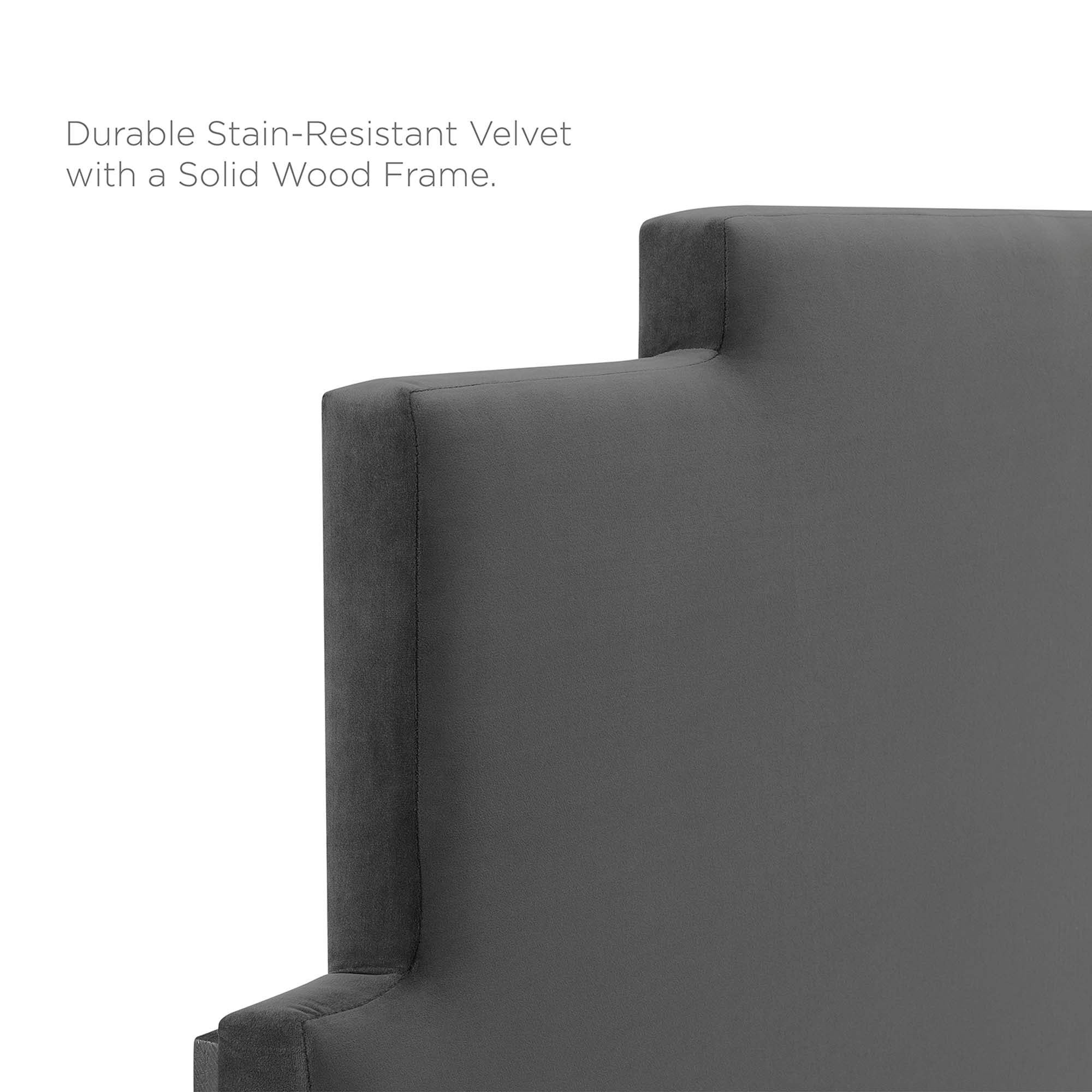 Lindsey Performance Velvet Platform Bed With Wood and Gold Legs - Image 2