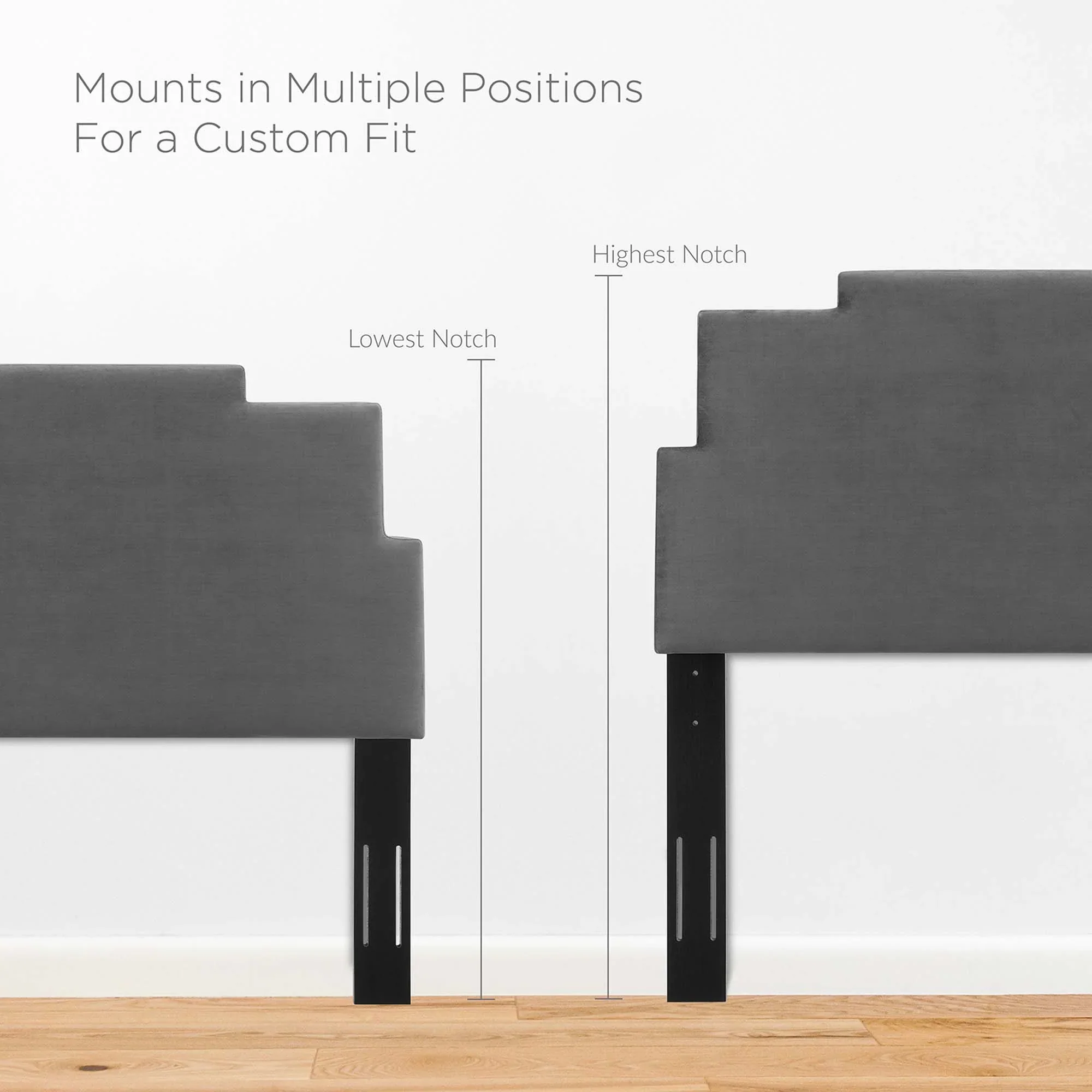 Lindsey Performance Velvet Platform Bed With Wood and Gold Legs - Image 3