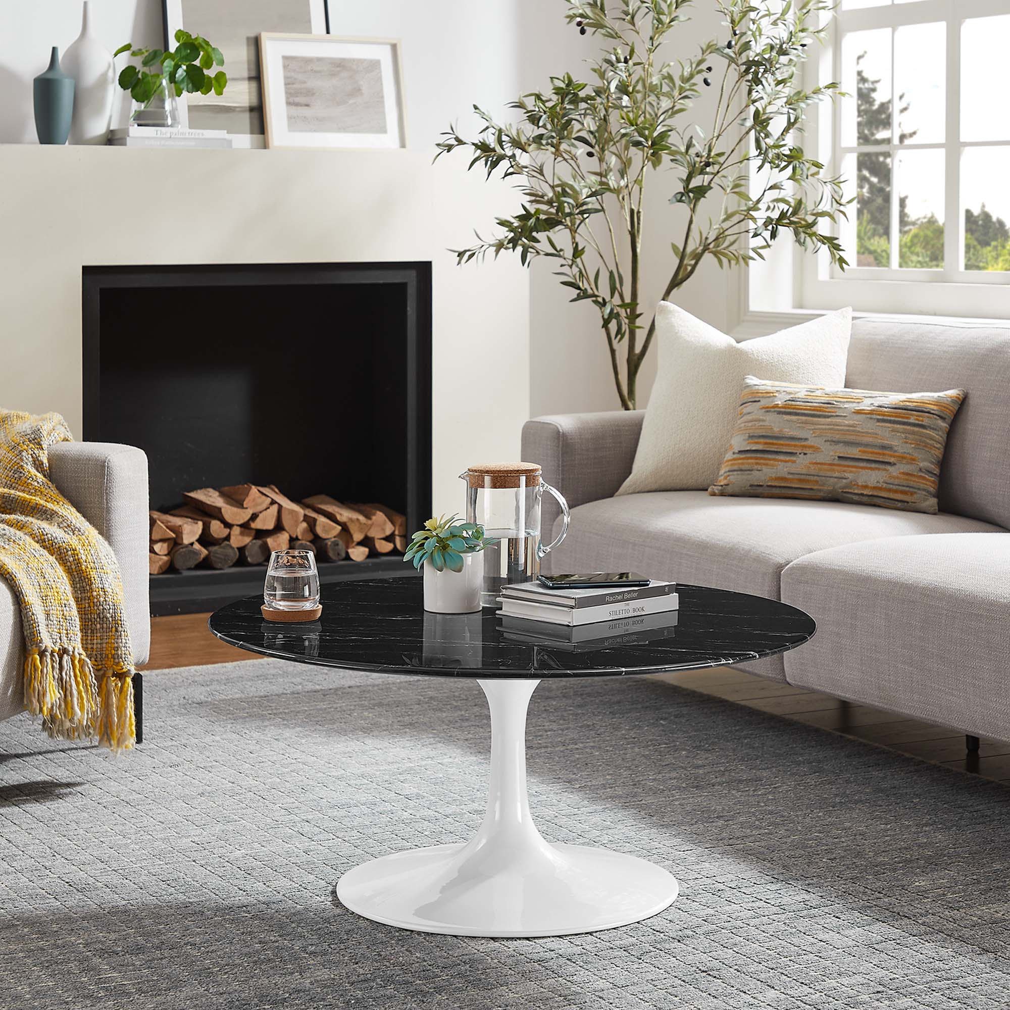 Lippa 36" Round Faux Marble Coffee Table - Image 2