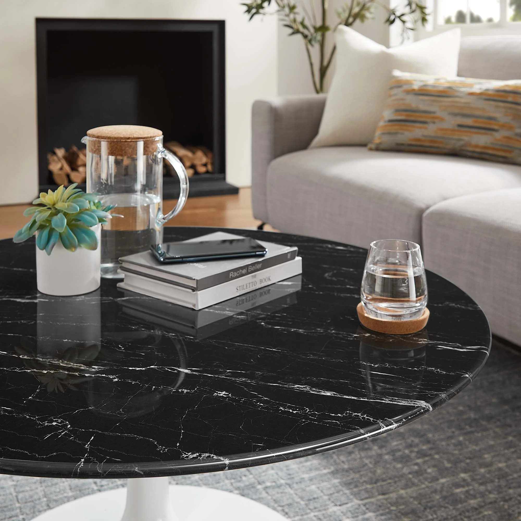 Lippa 36" Round Faux Marble Coffee Table - Image 3