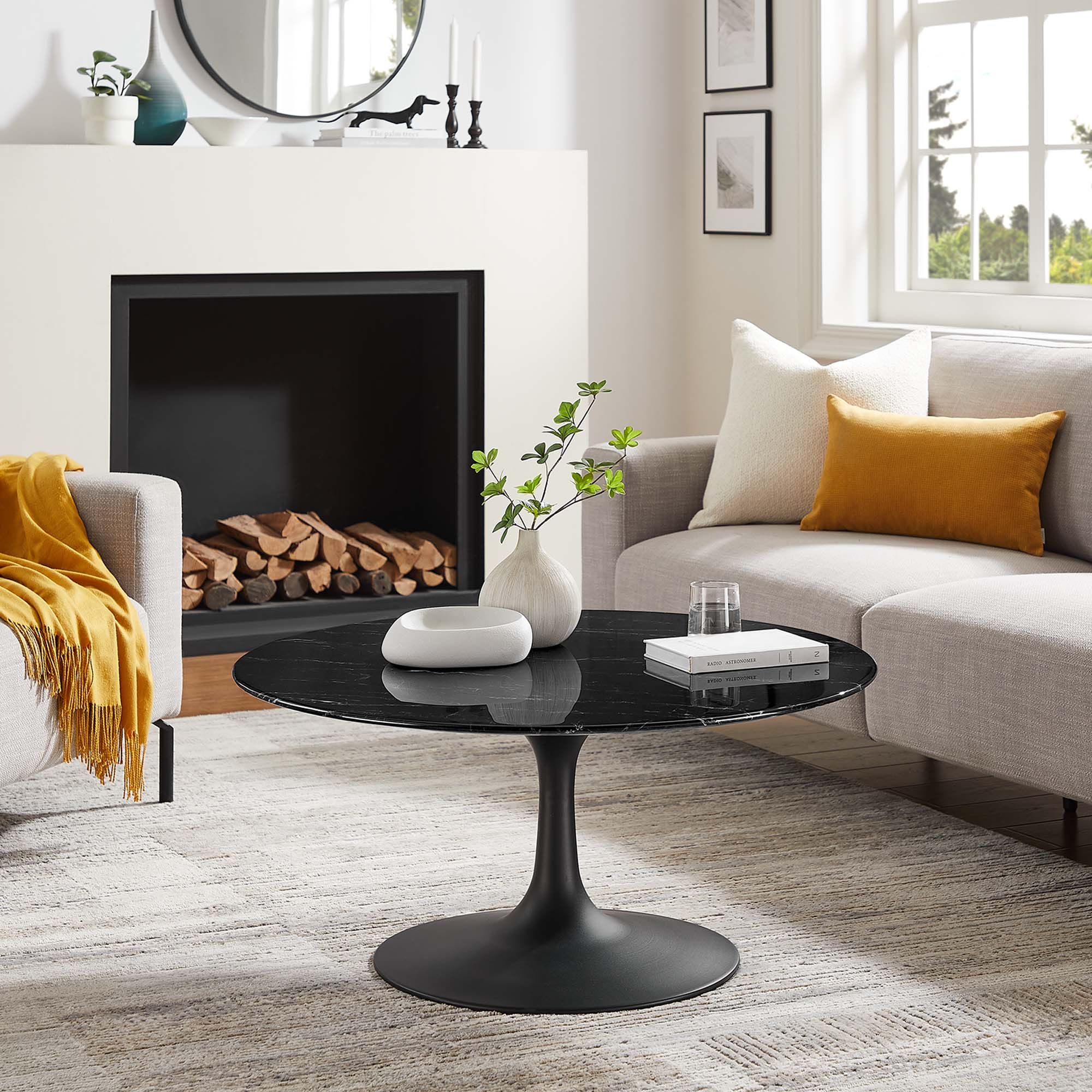 Lippa 36" Round Faux Marble Coffee Table - Image 9